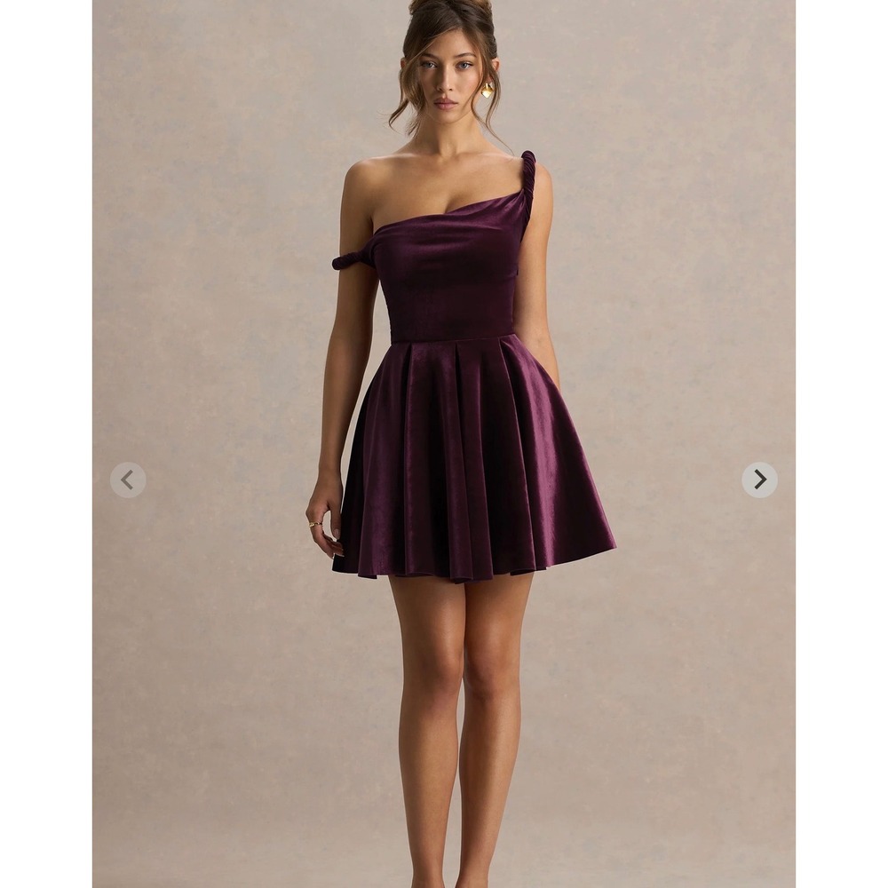 Club L London Sz 6 Burgundy Velour Twist Strap Mini Dress Balletcore Whimsigoth